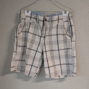 American Eagle Outfitters Men's Plaid Flat Front Shorts 30 Gray Cream Preppy Vtg